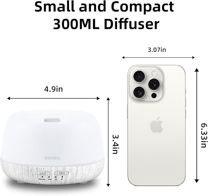 SEEDSEEL 300ML Essential Oil Diffuser with Remote Control, Aromatherapy Diffuser with 7-Color Changing LED Light for Bedroom, Home