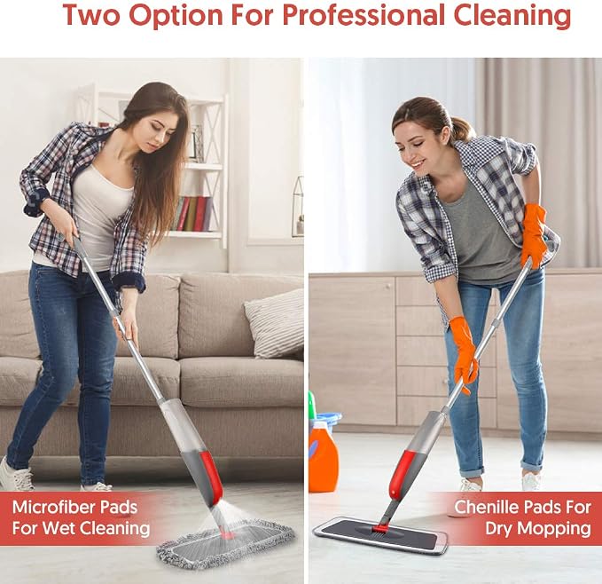 Spray Mops for Hardwood Floors Cleaning: Floor Mop with Sprayer Refillable | Wet Mop Multi-purpose, 3 Microfiber Pads for Swiffer Power Mop, Commercial Dust Dry Mops, for Wood Laminate Wood Tile Vinyl