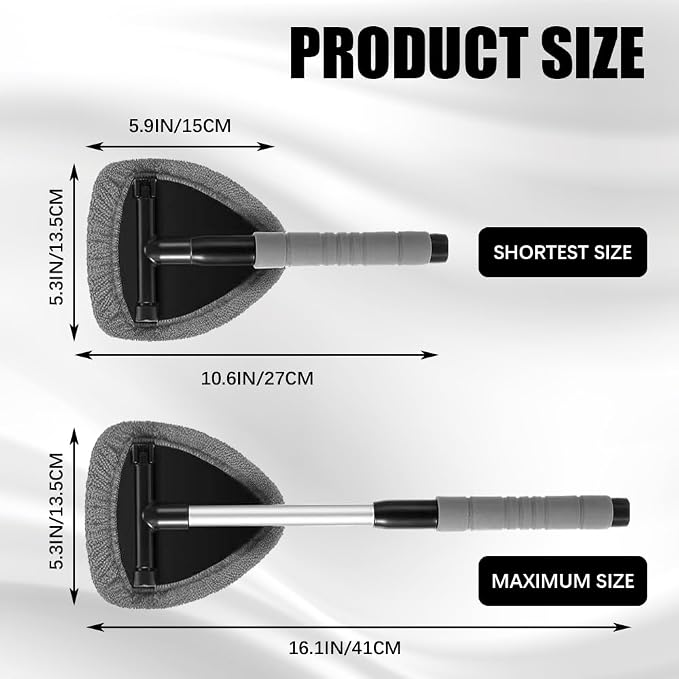 Windshield Cleaning Tool, Car Window Cleaner, Vehicle Window Cleaner with Extendable Handle & 2 Washable Microfiber Pads, Car Interior Glass Wiper Cleaning Kit for Most Vehicles (StyleB)