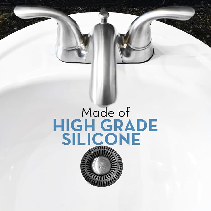 SinkRing Bathroom Sink Drain Protector & Strainer for Stoppers, Charcoal | Easy snap-in design. Precision clog-free trap prevents loss of earrings, jewelry or contacts. Fits 1.37" - 1.57" stoppers.