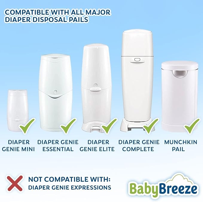 Diaper Pail Refill Bags Compatible with Playtex Diaper Genie- 1960 Count (7 Sets of 1 Pack) – by BabyBreeze
