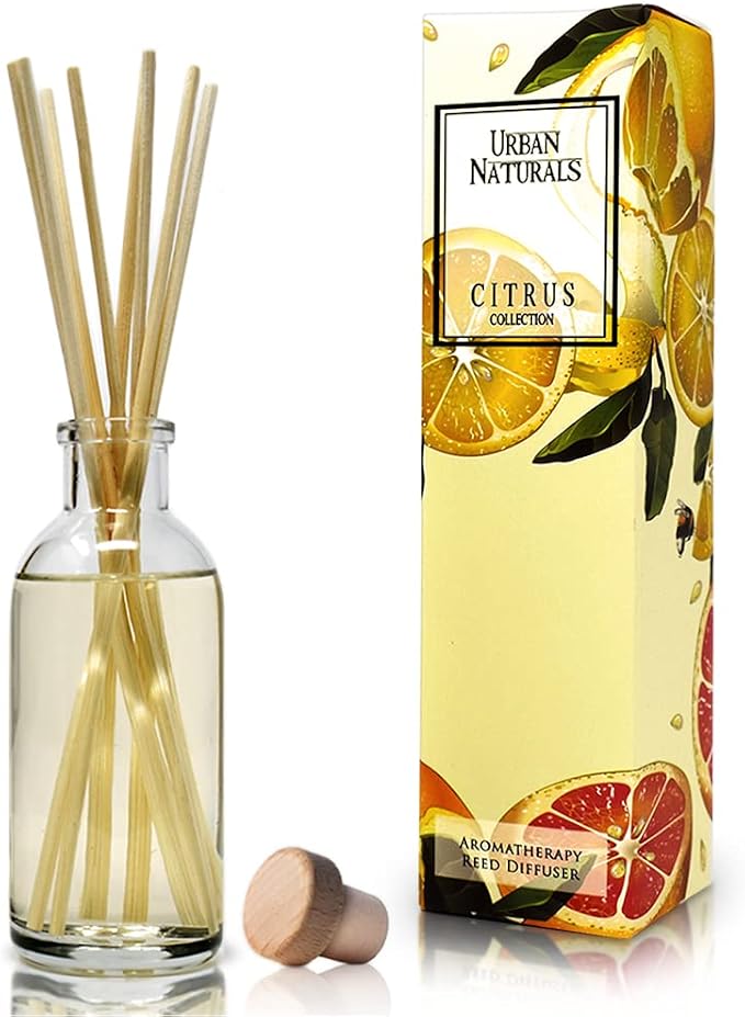 Reed Diffuser Set, Grapefruit - Bathroom Shelf Décor | Bergamot Essential Oils & Tart Greens, Made in the USA