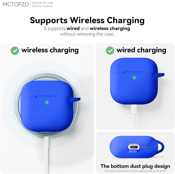 for AirPods 4 Case 2024 with Cleaner Kit & Keychain-Blue | Silicone Protective Cover for Apple AirPods 4th Generation Case,for Women Men,One-Piece Design,Shockproof,Dust Proof