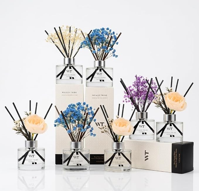Flower Reed Diffuser Set Vanilla Cinnamon Scent for Bathroom Accessories Shelf Decor & Air Fresheners, Fresh Air Sticks Defusers with 5.1 fl oz Essential Oils, House Office Decor & Gifts
