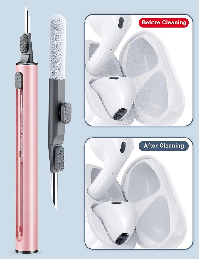 Cleaner Kit for Airpods, 2Pack Earbuds Cleaning kit for Airpods Pro 4 3 2 1, Multi-Function Cleaning Pen with Soft Brush Flocking Sponge for Bluetooth Earbuds, iPhone 17,16,Laptop, Camera (Pure white)