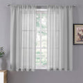Tollpiz Short Sheer Curtain Linen Textured Bedroom Curtains Sheer Light Filtering Rod Pocket Voile Curtain for Living Room, 54 x 54 inches Long, Silver Grey, Set of 2 Panels