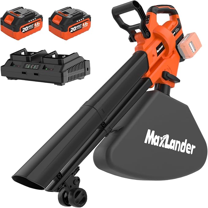 MAXLANDER 40V Cordless Leaf Blower Vacuum Mulcher, Leaf Vacuum with 40L Bag | Brushless Motor, 15:1 Mulch Ratio, 6-Speed Dial, 170MPH Blowers for Lawn Yard Cleanup, 2x4.0Ah Battery & Charger Included