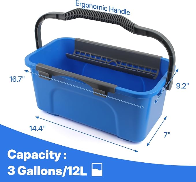 PIMEKOY Window Cleaning Kit with Bucket, Squeegee and Scrubber for Outdoor | Professional Window Washing kit, 61" High Window Squeegee & Scrubber, 3 Gal Bucket, Window Cleaner Tool for Home, Commercial