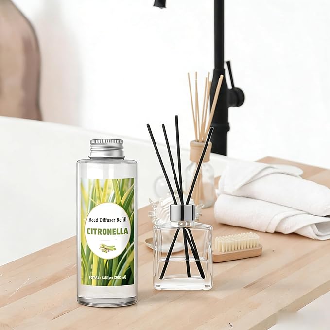 STRN Citronella Reed Diffuser Refill, Lemongrass Scented Diffuser 200ML | Summer Long-Lasting Fragrance for Living Room, Bedroom, Office