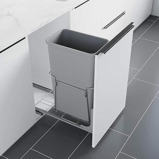 Dowell B15 Aluminum Base Wastebasket Pullout with Door Mount and 50Qt/13Gal Plastic Bin (4012 0115+50)