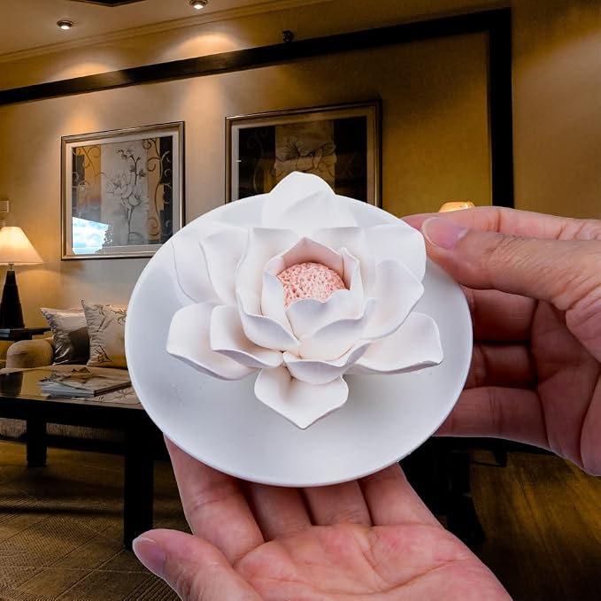 Essential Oil Passive Flower Diffuser -Lotus Flower Porcelain Aromatherapy Diffusers for Small Mini Room, Desk Decorative, Bathroom (Lotus) | Non-electric ceramic diffuser for desks, bathrooms and small rooms