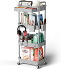 4 Tier Rolling Cart Organizer,Art Craft Diaper Bedside Snack Laundry Room Bathroom Organizer Narrow Thin Slim Rolling Trolley Utility Cart with Wheels for Kitchen,Office(Grey)