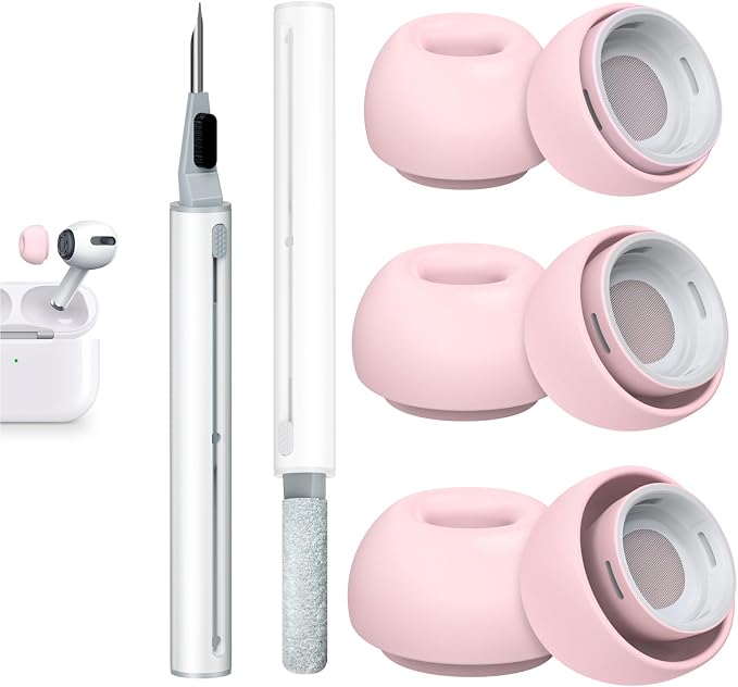 3 Pairs Replacement Ear Tips for AirPods Pro 2nd & 1st(S/M/L, Pink) | with Noise Reduction Hole, Silicone Ear Tips with Cleaning Pen & Portable Storage Box, Fit in the Charging Case
