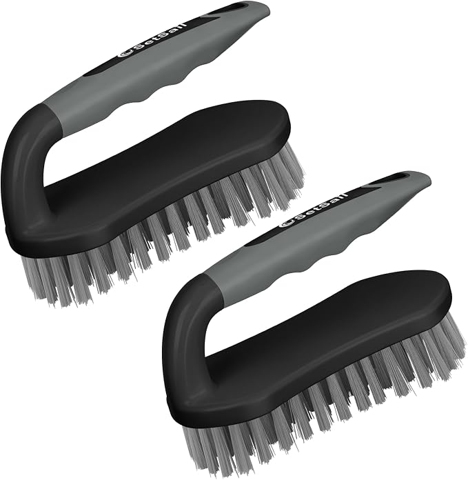 SetSail Scrub Brush, Stiff Bristle Cleaning Scrubber, 2 Pack(Black Grey) | Durable Bristles Ergonomic Non-Slip Tpr Grip. U-Style Hanging Loop for Storage. Use for Shower, Tub, Tile, Kitchen, Carpet.