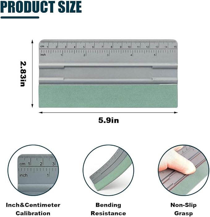 6 Inch Vinyl Wrap Squeegee, Window Tint Squeegee Installation Tool with Ruler 15CM & Suede Felt Edge, Car Vinyl Wrap Scraper Tool for Sign-Making Graphic Wallpaper Film Smoothing (6 Inch)