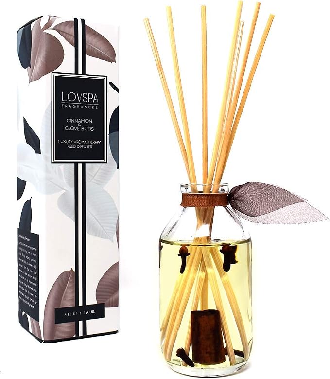 Reed Diffuser Set - Cinnamon & Clove Buds Scented Diffuser with Sticks | Autumn Fall Home Fragrance Reed Diffuser for Bedroom, Bathroom Shelf Décor, Real Spices in the Bottle - Made in the USA
