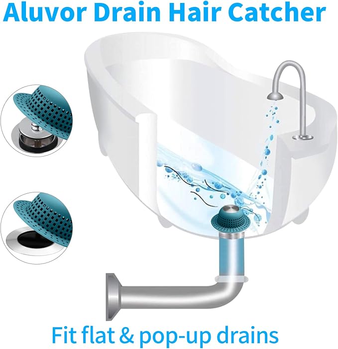 Aluvor Shower Drain Hair Catcher Bathtub Drain Cover Sink Drain Protector | Bathroom Sink & Bathtub Drain Strainer for Pop-Up & Regular Drains, Silver Light Blue