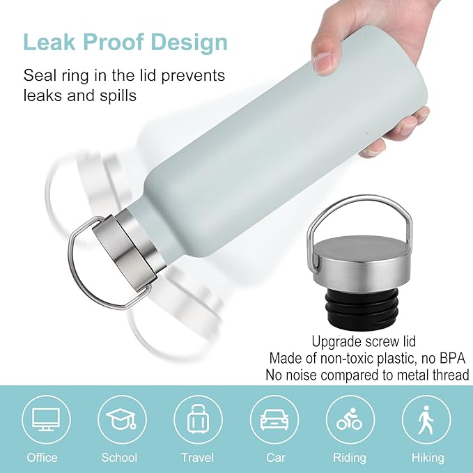 Neihepal 20 oz Insulated Water Bottles Bulk 4 Pack,Stainless Steel Double Wall Sport Bottle with Lid of Handle,Metal Reusable Thermoses Flask with Cup Cap for School,Hikers,Gift (Fog,Set of 4)