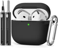 for AirPods 4 Case 2024 with Cleaner Kit & Keychain-Black | Silicone Protective Cover for Apple AirPods 4th Generation Case,for Women Men,One-Piece Design,Shockproof,Dust Proof