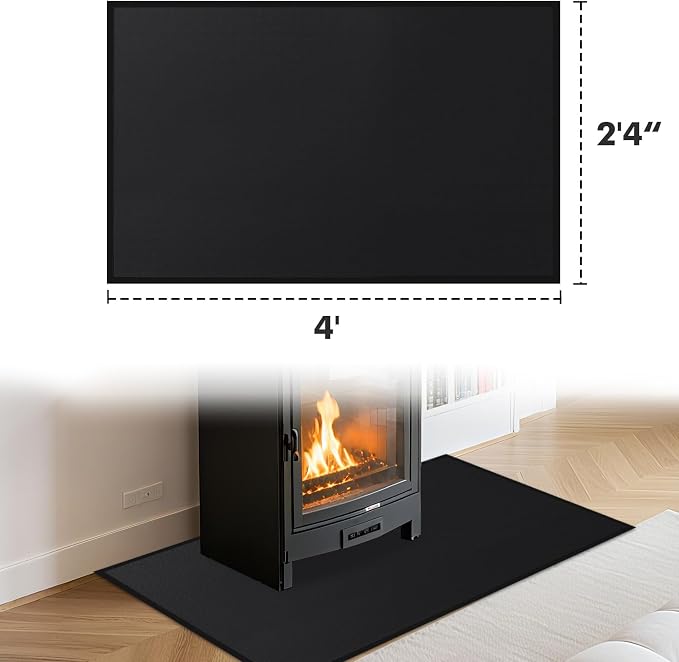 Hearth Rugs for Fireplaces Fire Resistant, 4' x 2'4" x 0.04'', Black | 1800°F fireplace mat, fiberglass fireplace rugs fireproof protect floors carpets from sparks embers, easy to clean, versatile