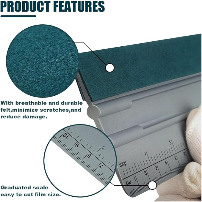 10 Inch Vinyl Wrap Squeegee, Window Tint Squeegee Installation Tool with Ruler 15CM & Suede Felt Edge, Car Vinyl Wrap Scraper Tool for Sign-Making Graphic Wallpaper Film Smoothing (10 Inch)