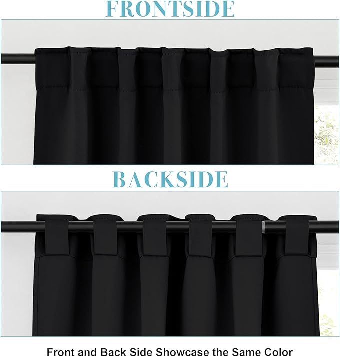 RYB HOME Short Black Curtains for Bedroom, Blackout Thermal Insulated Curtain Tiers Small Window Treatment Privacy Shades for Kitchen Farmhouse Closet, W42 x L36 inch, 2 Panels