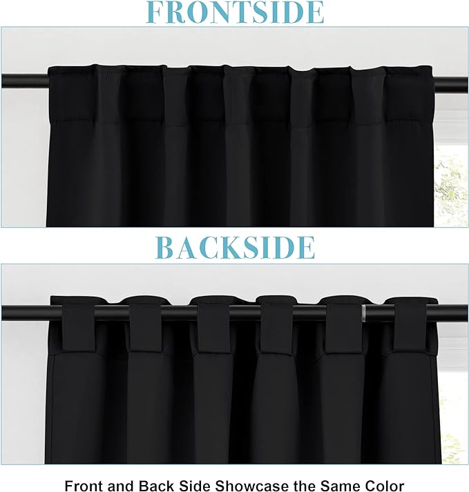 RYB HOME Blackout Curtains 80 inches Long Thermal Insulating Large Window Curtains for Living Room Bedroom Dining Home Office Backdrop, Black, W 42 x L 80 per Panel, 2 Panels