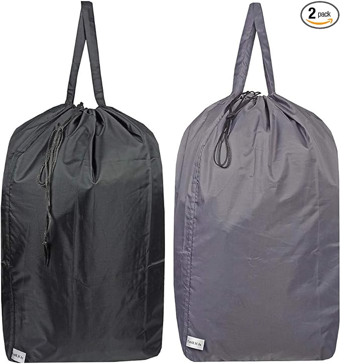 Washable Travel Laundry Bag with Handles and Drawstring, Heavy Duty Large Enough to Hold 3 Loads of Laundry, Fit a Laundry Basket or Clothes Hamper, 27.5x34.5 in,Grey and Black