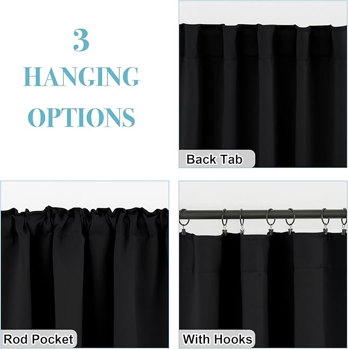 RYB HOME Kitchen Window Curtains - Blackout Privacy Half Window Curtains for Bedroom Bathroom Dining Living Room Cafe Office Short Tiers Drapes, W 34 x L 36 inches, 2 Panels, Black