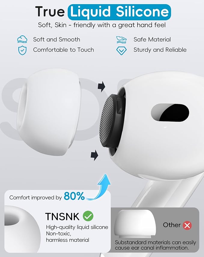 4 Pairs Replacement Ear Tips for AirPods Pro 1st /2nd（White） | with Noise Reduction Hole,Built-in dust Guard Screen Silicone Ear Tips with Cleaning Pen