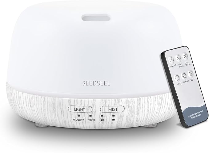 SEEDSEEL 300ML Essential Oil Diffuser with Remote Control, Aromatherapy Diffuser with 7-Color Changing LED Light for Bedroom, Home