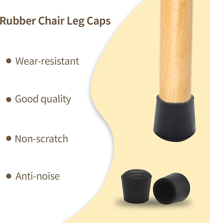 Flyshop Furniture Table Covers, Non-Slip Heavy Duty Rubber Leg Tips, Chair Leg Caps Floor Protector, Round Black 4PCS Size 19mm, 3/4"