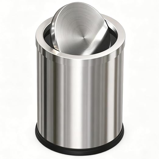 7L/1.8GAL Stainless Steel Trash can,Bathroom Trash can with lid,Small Trash Can with Flipping Lid, Mini Garbage cans for Kitchen，Living Room. Metallic Gold (7L-Silver)
