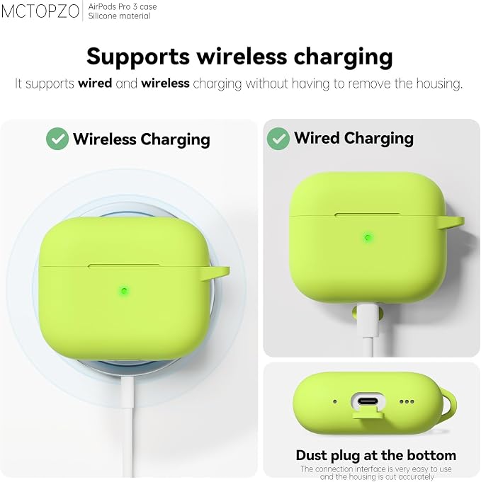 for AirPods Pro 3 Case 2025,Come with Cleaner Kit,Fluorescent Green | Silicone Protective Cover for Airpod Pro 3rd Generation Case with Keychain,for Women Men,One-Piece Design,Shockproof