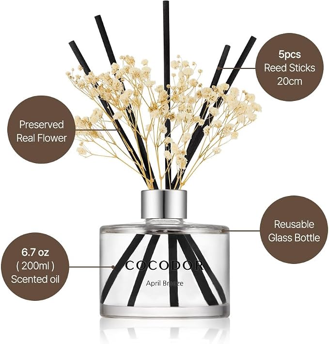 COCODOR Preserved Real Flower Reed Diffuser/Cashmere Vanilla / 6.7oz(200ml) / 2 Pack/Reed Diffuser Set, Oil Diffuser & Reed Diffuser Sticks, Home Decor & Office Decor, Fragrance and Gifts