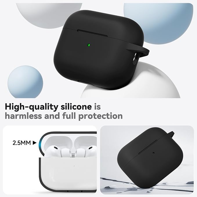 Ljusmicker for AirPods Pro 3 Case 2025 with Cleaner Kit,Black | Soft Silicone Protective Cover for Apple AirPod Pro 3rd Generation Case with Keychain for Women Men,Shockproof