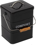 Compost Bin Kitchen Countertop Indoor Compost Pail Bucket, Great for Food Scraps, Carbon Steel, Handles, Black, 1 Gallon - Includes Charcoal Filter