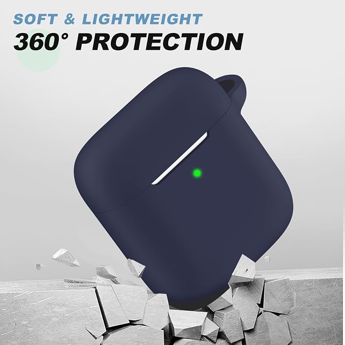 for AirPods 1/2 Case Cover,Come with Cleaner Kit,Soft Skin Silicone Case Cover with Keychain,Full Protective Case for Men and Women,Compatible with AirPods 2nd Generation Case,Midnight Blue