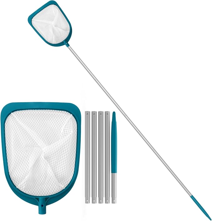 POOLWHALE Pool Skimmer Net with Adjustable 48" Aluminum Pole, Fine Mesh Medium-Depth Net for Above Ground Pools, Ponds, Hot Tubs, Spas and Fountains for Leaf and Debris Removal