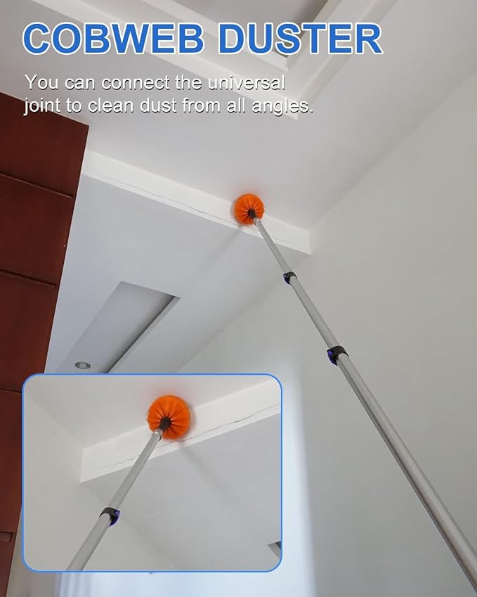 26 Foot High Reach Duster Kit with 5-20 ft Telescoping Extension Pole, High Ceiling Duster, Cobweb Duster, Window Squeegee, Feather Duster, Outdoor & Indoor Extendable Duster Cleaning Kit