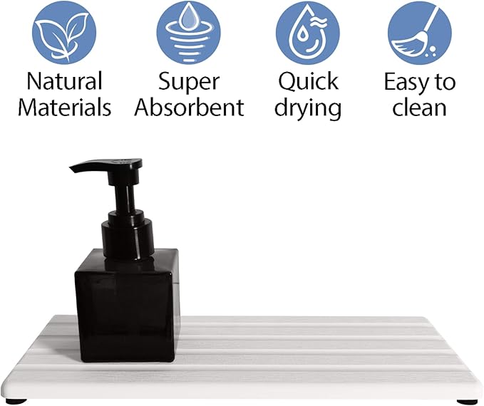 Diatomite Soap Dish, Water Absorbing Stone Tray, Kitchen Sink Organizer, Fast Drying Counter Holder (White, 9.5" x 4"/24 x 10cm)