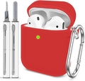 for AirPods 1/2 Case Cover,Come with Cleaner Kit,Soft Skin Silicone Case Cover with Keychain,Full Protective Case for Men and Women,Compatible with AirPods 2nd 1st Generation Case,Red