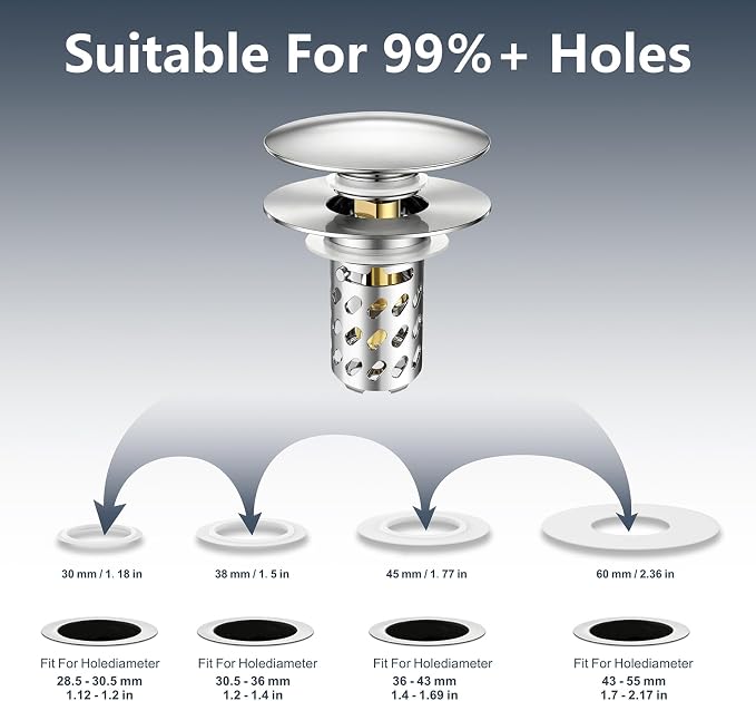 Bathroom Sink Stopper Pop-Up Sink Drain Strainer Hair Catcher | Universal 1.1"-2.17" Drains, Brass Core & Stainless Steel Mesh, Hair Catcher 2 in 1 bathroom Sink Stopper Strainer