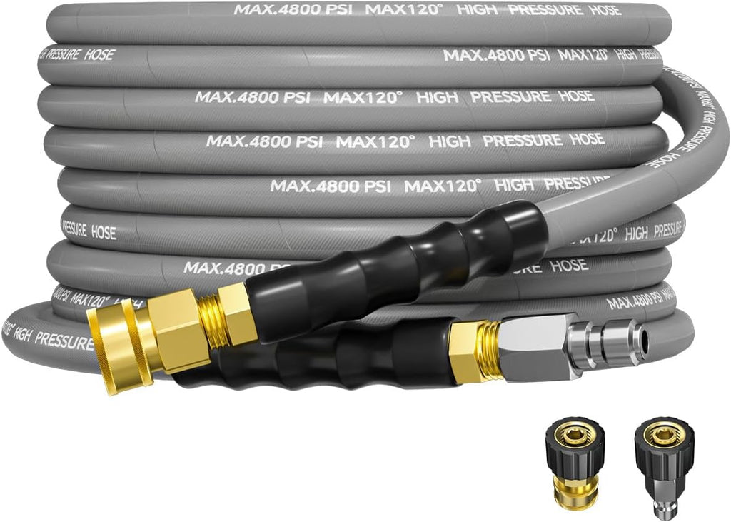 3/8" 4800PSI Pressure Washer Hose 25FT with Swivel Quick Connect for Cold/Hot Water Max 248°F, Kink Resistant Steel Wire Braided, Wear Resistant Power Washer Hose with M22 14mm Adapter