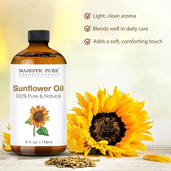 Majestic Pure Sunflower Essential Oil for Diffuser - 4 Fl Oz | 100% Natural Essentials Oils for Aromatherapy, Massage, Steam inhalation, Air Freshing, Soap and Candle Making