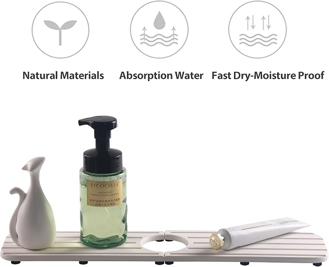 NiuYichee Faucet Mat for Kitchen Sink – Diatomite Stone Drying Mat, Absorbing Stone Tray for Bathroom Counter (White, 17.3" x 3.9")