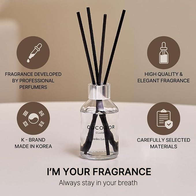 COCODOR Classic Reed Diffuser/Garden Lavender/3.4oz(100ml)/1 Pack/Fragrance Scent Essential Oil Stick Diffuser Set for Bedroom Bathroom Home Décor