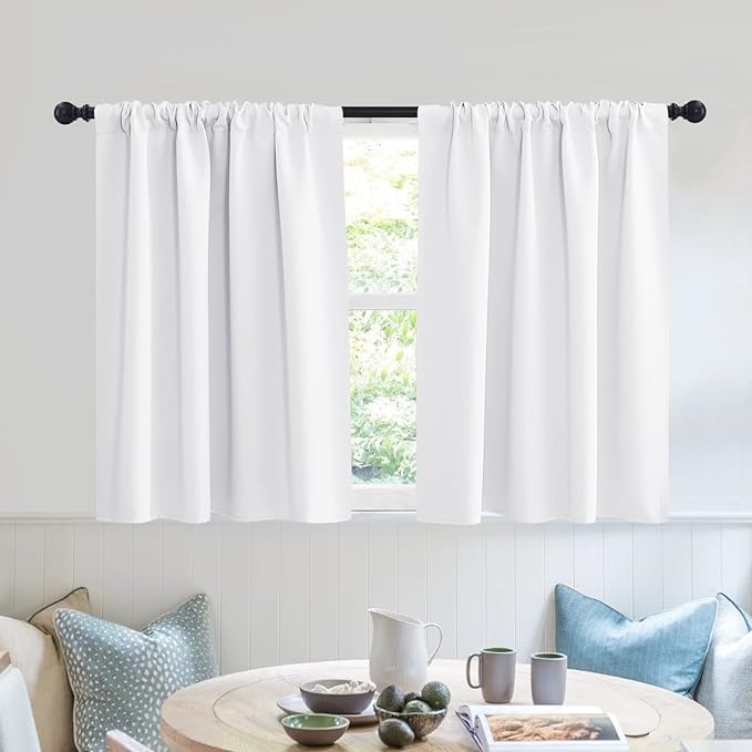 RYB HOME White Half Window Curtains, Short Tier Cafe Curtains for Kitchen Privacy Thermal Insulate Shades for Closet RV Camper Basement Window, W 42 in x L 30 in, Pure White, Set of 2 Panel