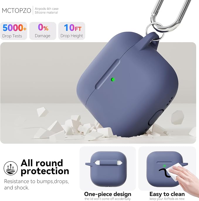 for AirPods 4 Case 2024 with Cleaner Kit & Keychain-Lavender | Silicone Protective Cover for Apple AirPods 4th Generation Case,for Women Men,One-Piece Design,Shockproof,Dust Proof