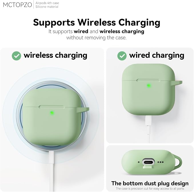for AirPods 4 Case 2024 with Cleaner Kit & Keychain-Pastel Green | Silicone Protective Cover for Apple AirPods 4th Generation Case,for Women Men,One-Piece Design,Shockproof,Dust Proof